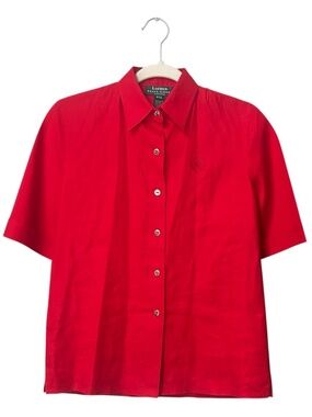 Lauren Ralph Lauren Short Sleeve Button Up Shirt 100% Linen In Red Size Small P